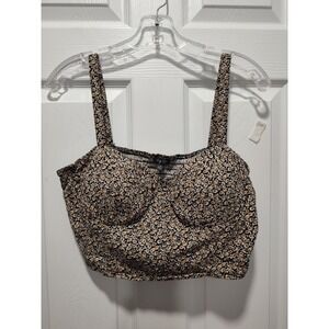 Lily Rose Juniors XL Brown Floral Y2K Festival Flirty Bustier Sexy Cropped Top